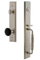 GrandeurCARFGRCOVCarre' One-Piece Handleset with F Grip and Coventry Knob Antique Pewter